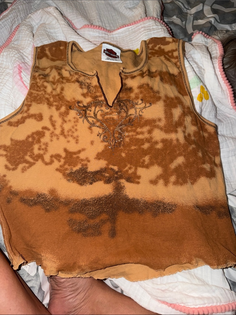 Harley-Davidson Brown Tie-Dye Sleeveless Tank with Embroidered Chest